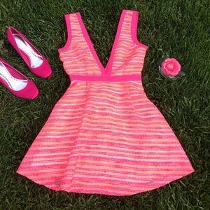 Nasty Gal Hot Pink & Orange Striped Mini Dress XS